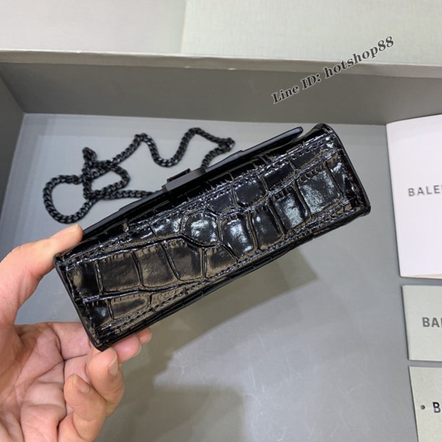 Balenciaga專櫃爆款mini Hourglass沙漏包 巴黎世家鱷魚紋黑色黑扣超迷你號手提肩背女包 fyj1555